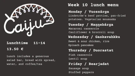 Caiju lunch menu w10