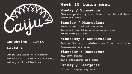 Caiju lunch menu w18