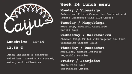 Caiju lunch menu w24