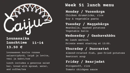 Caiju lunch menu w51