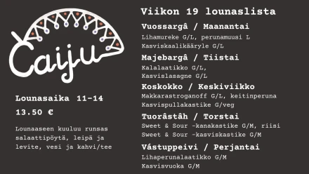 Caiju ruokalista vko19