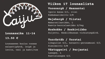Caiju ruokalista vko17